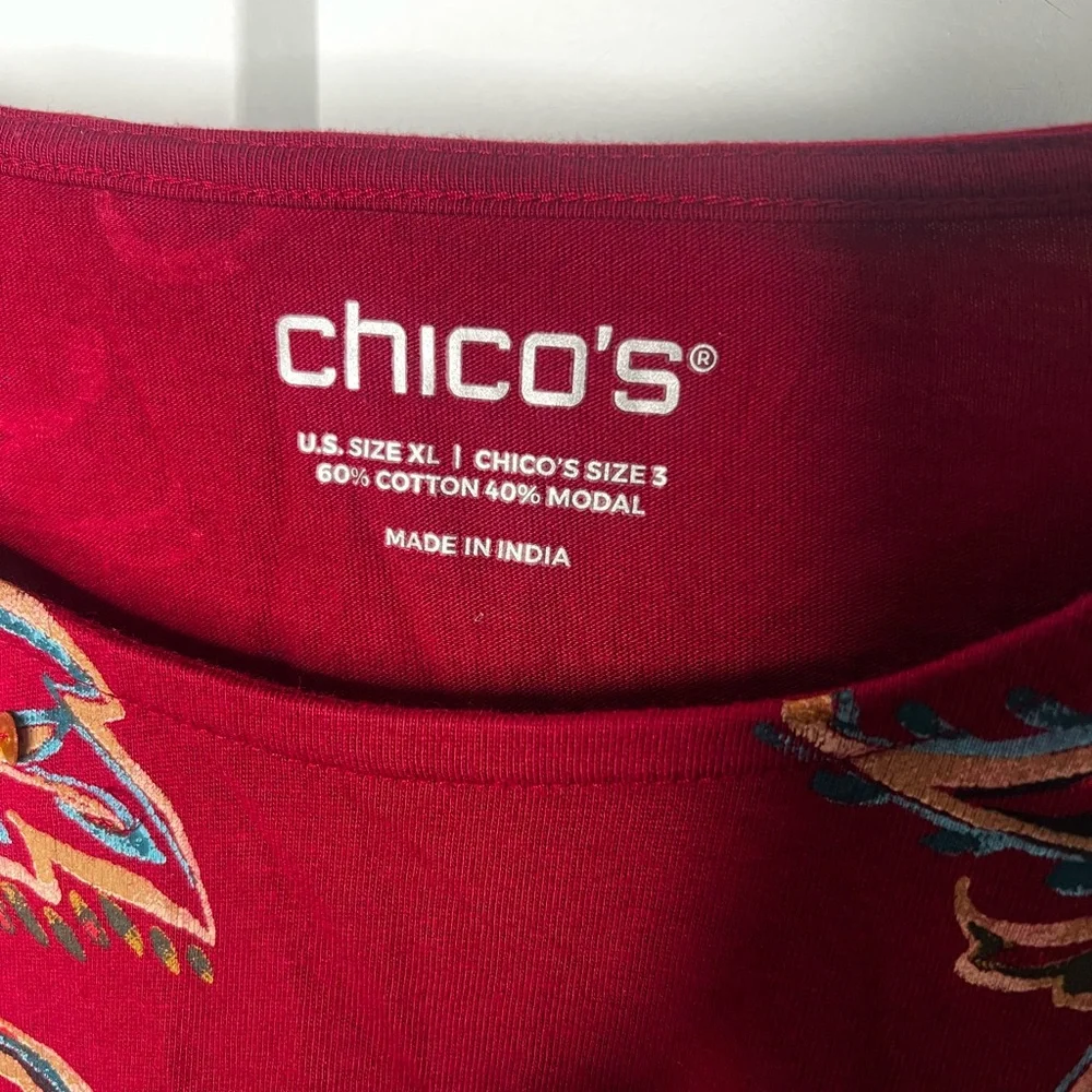🚫SOLD🚫Chico's Burgundy Paisley Embellished Long Sleeve Top Women's XL Chico's 3 - Picture 5 of 6